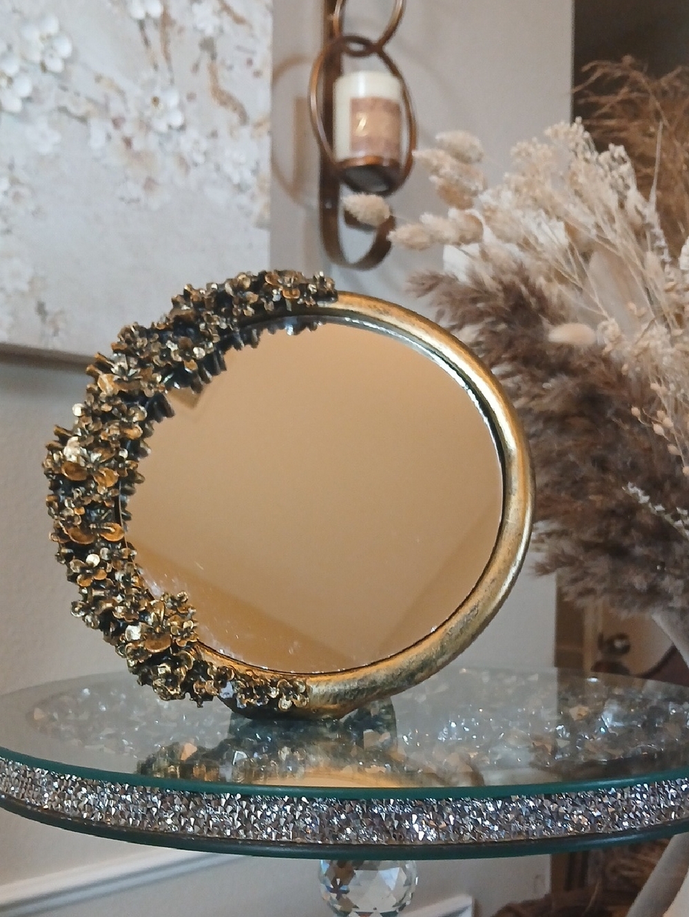 Antique Gold Floral Accent Round Butterfly Vanity Mirror Accesories